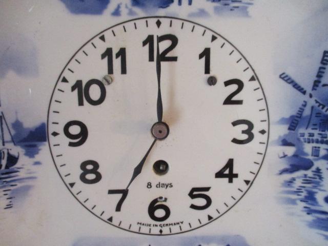 Two Square Blue and White Windmill Motif 8 Day Kitchen Clocks