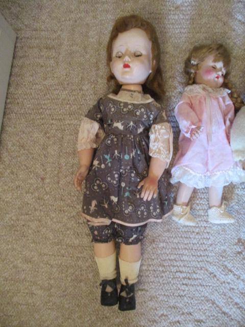 Two Vintage Composite Dolls and Two Hard Plastic Sleepy Eye Dolls