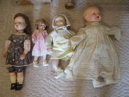 Two Vintage Composite Dolls and Two Hard Plastic Sleepy Eye Dolls