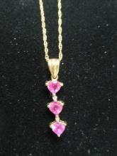 10k Gold 18" Chain with Triple Heart Pendant