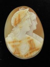 Antique Carved Shell Cameo- Portraits of Two Women