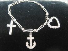 6 1/2" Sterling Silver Bracelet- Faith, Hope & Charity