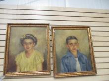 Boy & Girl (Lot of 2) Framed Oil on Canvas Paintings M. McDonald?