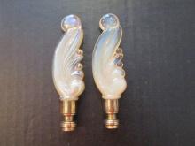 Two Aladdin Opalescent Alacite Scrolling Plume Lamp Finials