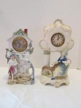 Two Porcelain Wind-Up Figural Shelf Clocks