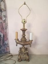 Gilt Hollywood Regency Style 3 Lite Candlestick Lamp