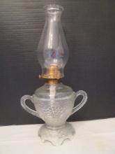 Clear Glass Double Handle Woven Basket and Grape Cluster Design Footed Oil Lamp