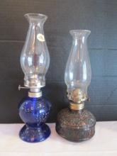 Two Glass Oil Lamps Made in Hong Kong