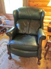 Bradington Young Hunter Green Leather Wing Back Recliner with Ball and Claw Feet