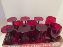 10 Ruby Red Blown Glass Swirl Design Goblets