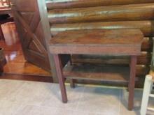 Primitive Oak Farmhouse Side Table with Undershelf