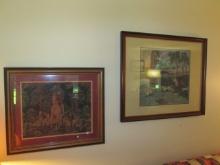 Two Framed and Matted Hunt Scene Tapestries