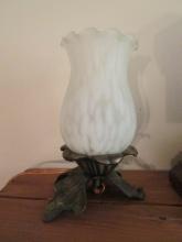 Electric Vanity/Desk Lamp with White Frosted Tortoise Shell Design Shade