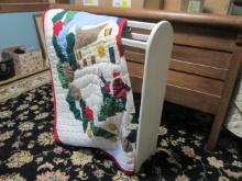 Painted White Quilt Rack and Arch Associates Machine Made Christmas Applique Wall Hanging
