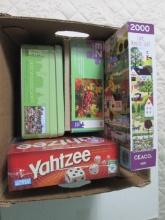Three Jigsaw Puzzles and New Old Stock Yahtzee Board Game