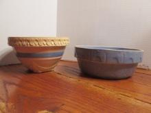 Blue Stripe Yellow Ware Stoneware Bowl and Blue Oven Ware Stoneware Bowl