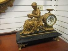 Antique Gilt and Slate Figural Mantle Clock