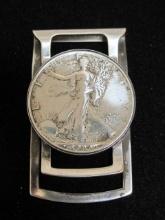 Sterling Silver Money Clip with 1945 Walking Liberty Half Dollar