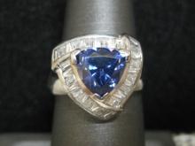 Sterling Silver Ring with Faux Tanzanite and Diamonds