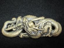 Antique Japanese Dragon and Sword Brooch