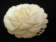 Pre-Ban Carved Ivory Rose Brooch