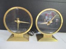 Two Midcentury Brass Jefferson "Golden Hours" Electric Clocks