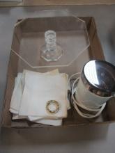 Miscellaneous Lot - Acrylic Cake Stand, Linen Napkins, Brass Napkin Ring,