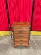 Vintage Small Wood Bedside Table or Dresser w/ 4 Drawers. Measures 17" x 36" See pics.