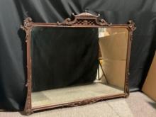 Massive Wooden Framed Mirror, Ornately Carved Scrollwork, likely french
