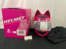 HNJ Motorcycle Cat Ears Helmet, Hot Pink, DOT approved