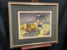 Framed Watercolor on Board by Edward Sundalove, Still Life w/ a bowl of fruit and pitcher