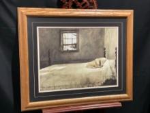 Framed Print of a piece titled Master Bedroom by Andrew Wyeth, Dog on Bed next to window