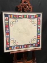Framed Vintage 1936 Berlin Olympic Games Silk Handkerchief or Scarf