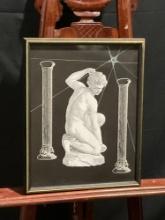 Framed Original Collage of Cupid by Michelangelo, Sculpture piece and pair of columns