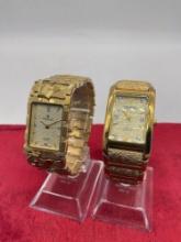 Pair of Croton Diamond quartz gold tone unisex dress watches w/ quartz movt.