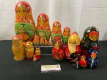 Trio of Matryoshka Nesting Dolls, Sets of 10, 7 & 4, USSR/Russian made