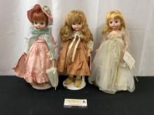 Trio of Madame Alexander Dolls, Lucinda, Elsie Leslie & Cinderella, 14 inch dolls w/ stands