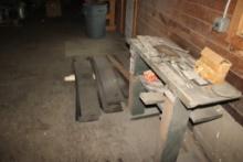 Heavy Steel Work Bench w/Used Chipper Knives & Bandsaw Blades Sections