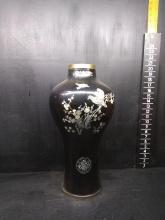 Contemporary Painted Brass Back Vase w/ Mother of Pearl