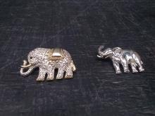 Silver Tone Elephant Brooch/Pen & Silver Tone Circus Elephant Scarf Slide/Brooch