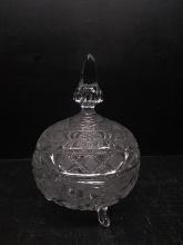 Contemporary Crystal and Etched Covered Candy Dish