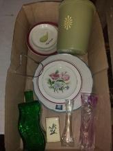 BL-Assorted Dishes, Bud Vases, Tupperware Canister