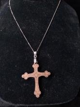 Sterling Silver Necklace with Wooden Cross Pendant