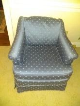 Upholstered Club Chair, Blue Silk Fabric
