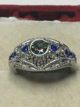 .925 Sterling Silver Ladies 1ct Gemstone Filigree Ring