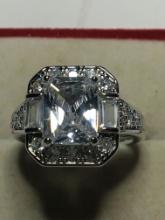 .925 Sterling Silver Ladies  4ct Cz Ring