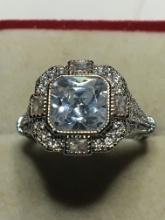 .925 Sterling Silver Ladies 3ct Cz Art Deco Ring