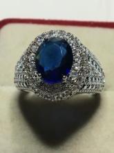 .925 Sterling Silver Ladies 3ct Sapphire Ring
