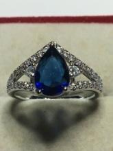 .925 Sterling Silver Ladies 1 1/2ct Sapphire Ring