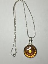 .925 Sterling Silver Glass Pendant On 16" Chain